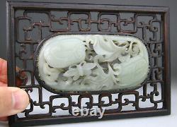 Antique Chinese Jade Nephrite White Celadon Plaque Wood Screen Ming 17th 19th