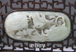 Antique Chinese Jade Nephrite White Celadon Plaque Wood Screen Ming 17th 19th