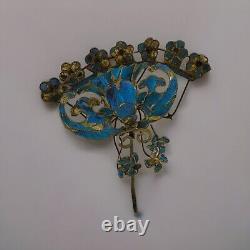 Antique Chinese Kingfisher Feather Hair Pin Bat Design