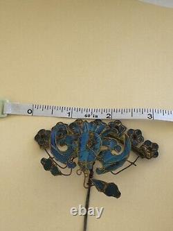 Antique Chinese Kingfisher Feather Hair Pin Bat Design