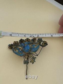 Antique Chinese Kingfisher Feather Hair Pin Bat Design