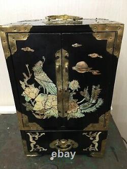Antique Chinese Lacquered jewellery box Cabinet Mother Of Pearl Inlay