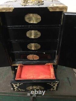 Antique Chinese Lacquered jewellery box Cabinet Mother Of Pearl Inlay