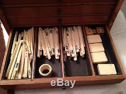 Antique Chinese Mahjong Set With Leather Wrapped Carrying Case Very Unique Piece
