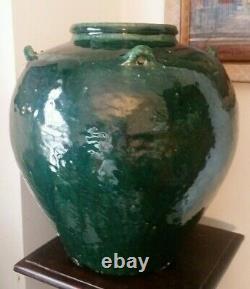 Antique Chinese Martaban Pottery Storage Jar Green Glaze 15