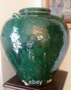 Antique Chinese Martaban Pottery Storage Jar Green Glaze 15