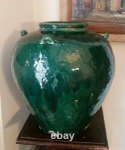 Antique Chinese Martaban Pottery Storage Jar Green Glaze 15