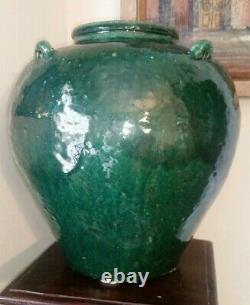 Antique Chinese Martaban Pottery Storage Jar Green Glaze 15