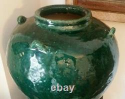 Antique Chinese Martaban Pottery Storage Jar Green Glaze 15