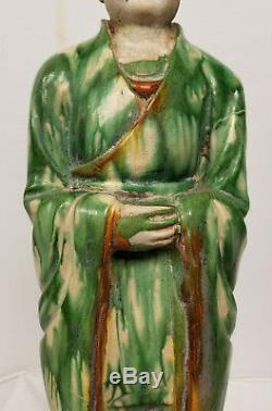 Antique Chinese Massive Han Tang Style Pottery Figure Attendant Man Sancai