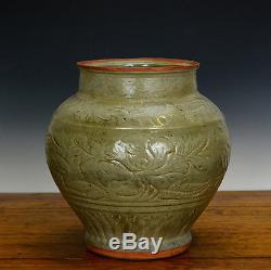 Antique Chinese Ming Celadon Longquan Glaze Phoenix Floral Body Porcelain Vase