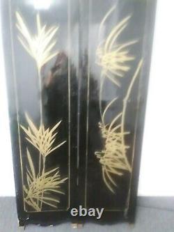 Antique Chinese Mother of Pearl 4 Panel Room Divider. Black Laquer 1940's 72