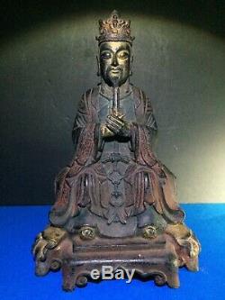 Antique Chinese Polychrome Bronze Figure of Wang Chen, Qing Dynasty