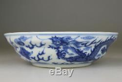 Antique Chinese Porcelain Dish Cup Bowl Blue White Dragon Guangxu Mark Qing 19th