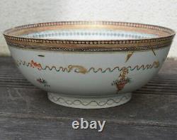 Antique Chinese Punch Bowl Qianlong Period 18th century famille rose decorated