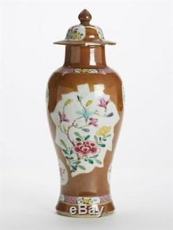 Antique Chinese Qing Batavian Famille Rose Lidded Vase 18c