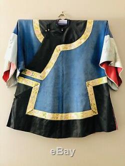 Antique Chinese Qing Dynasty Embroidered Silk Robe Blue Black 1920