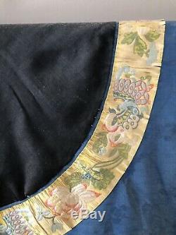 Antique Chinese Qing Dynasty Embroidered Silk Robe Blue Black 1920