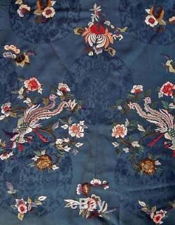 Antique Chinese Qing Dynasty Embroidered & Woven Satin Silk Lady Robe 19th c