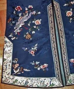 Antique Chinese Qing Dynasty Embroidered & Woven Satin Silk Lady Robe 19th c