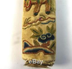Antique Chinese Qing Dynasty Silk Fan Holder Case Embroidery