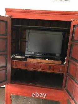 Antique Chinese Red Armoire Cabinet 43 Wide 70 Tall