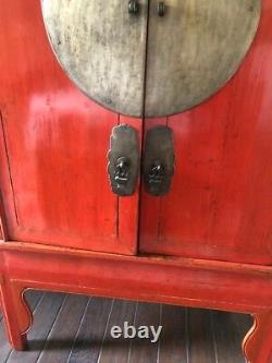 Antique Chinese Red Armoire Cabinet 43 Wide 70 Tall