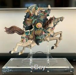 Antique Chinese Roof Tile of Warrior Riding A Horse on Impressive Lucite Base