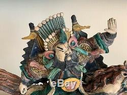 Antique Chinese Roof Tile of Warrior Riding A Horse on Impressive Lucite Base