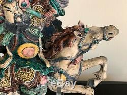 Antique Chinese Roof Tile of Warrior Riding A Horse on Impressive Lucite Base