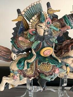 Antique Chinese Roof Tile of Warrior Riding A Horse on Impressive Lucite Base