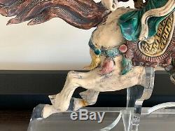 Antique Chinese Roof Tile of Warrior Riding A Horse on Impressive Lucite Base