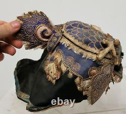 Antique Chinese Silk Embroidered Dragon Qylin Boys Hat Embroidery Qing