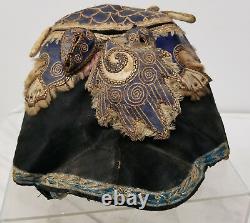 Antique Chinese Silk Embroidered Dragon Qylin Boys Hat Embroidery Qing