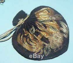 Antique Chinese Silk Embroidered Gold Threads Scent Pouch Purse Qing Dynasty
