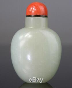 Antique Chinese Snuff Bottle Jade Nephrite White Celadon Carved Qing 18th 19th