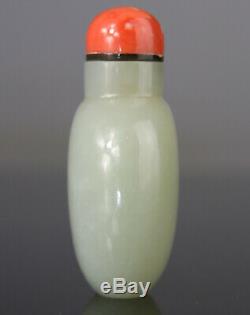 Antique Chinese Snuff Bottle Jade Nephrite White Celadon Carved Qing 18th 19th