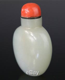 Antique Chinese Snuff Bottle Jade Nephrite White Celadon Carved Qing 18th 19th