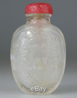 Antique Chinese Snuff Bottle Rock Crystal Carved Qing 18th 19th