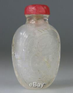 Antique Chinese Snuff Bottle Rock Crystal Carved Qing 18th 19th