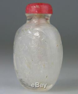 Antique Chinese Snuff Bottle Rock Crystal Carved Qing 18th 19th