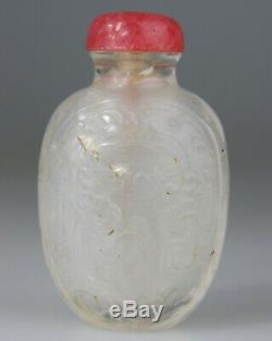 Antique Chinese Snuff Bottle Rock Crystal Carved Qing 18th 19th