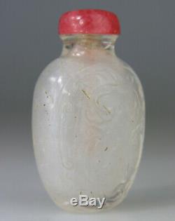 Antique Chinese Snuff Bottle Rock Crystal Carved Qing 18th 19th