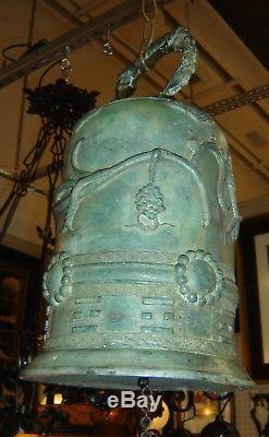 Antique Chinese Solid Bronze Large Temple Bell Gong Buddhist Buddha Very Ornated