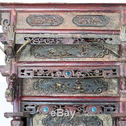 Antique Chinese Wedding Canopy Opium Bed Intricately Carved, Full Size