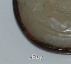 Antique Chinese White Jade Carved Relief Plaque Mounted on Wood