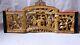 Antique Chinese Wood Hand Carved Gilt Pierced Plaque Of Court Scene In Palace