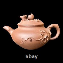 Antique Chinese Yixing Zisha Pine & Blossoms Clay Tea Pot, Signed