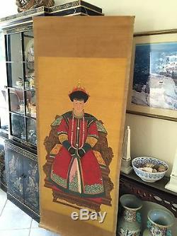 Antique Chinese ancestral Emperor and Empress Portraits paintings 6' high
