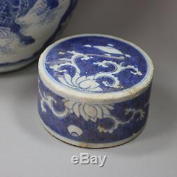 Antique Chinese blue and white'Hatcher Cargo' ginger jar and drum-shaped cover